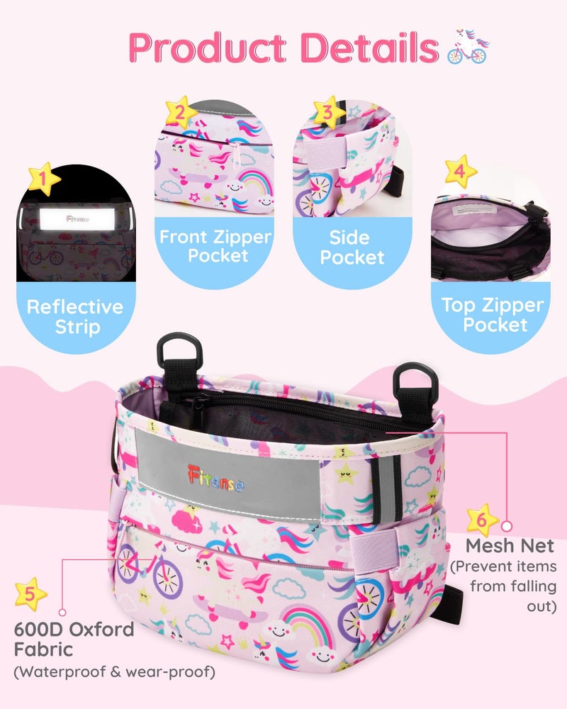 Fitense Kids Bike Basket  Bicycle Basket Front Handlebar  Waterproof Cute Fabric Children's Bike Basket  Kids Bike Accessories Fit Most Boys  Girls  Toddlers Bike or Scooter  Easy to Install - Image 2